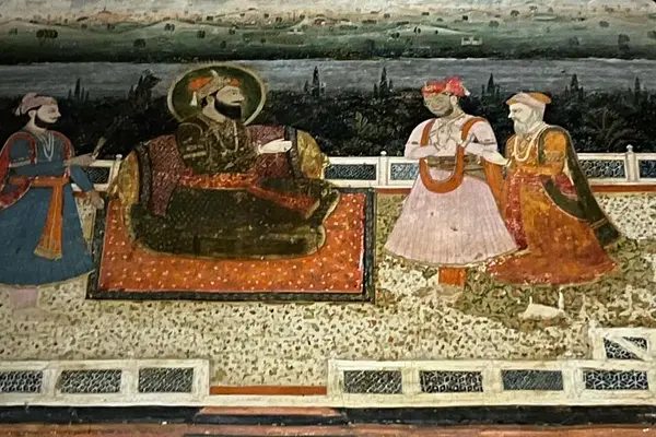 Mural depicting Guru Tegh Bahadur with retinue, from the Qila Mubarak, Patiala